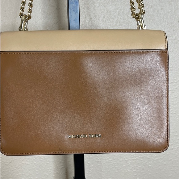 Micheal Korrs Jade Large Tri-Color Leather Crossbody Bag With Gold Tone Chain - Picture 7 of 15